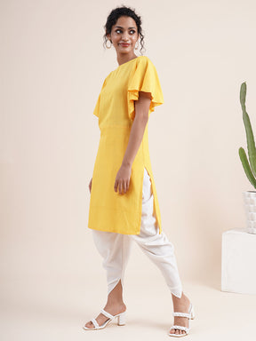 Yellow Butterfly sleeved kurta paired with dhoti pants