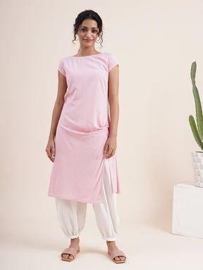 Pastel Pink Twist Knot Kurta paired with Pathani Pants