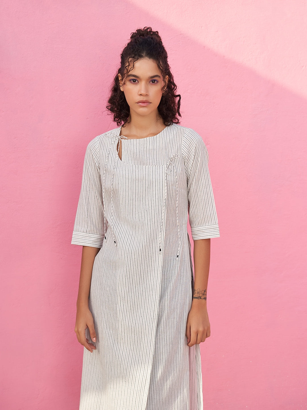 Kantha Stripe Kurta with Keyhole neckline
