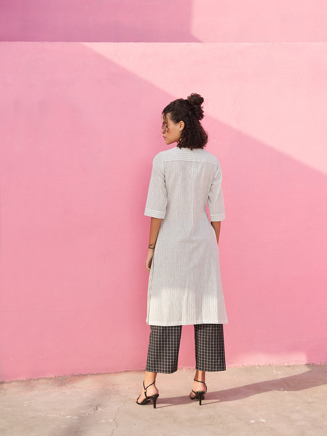 Kantha Stripe Kurta with Keyhole neckline