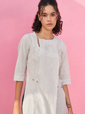 Kantha Stripe Kurta with Keyhole neckline