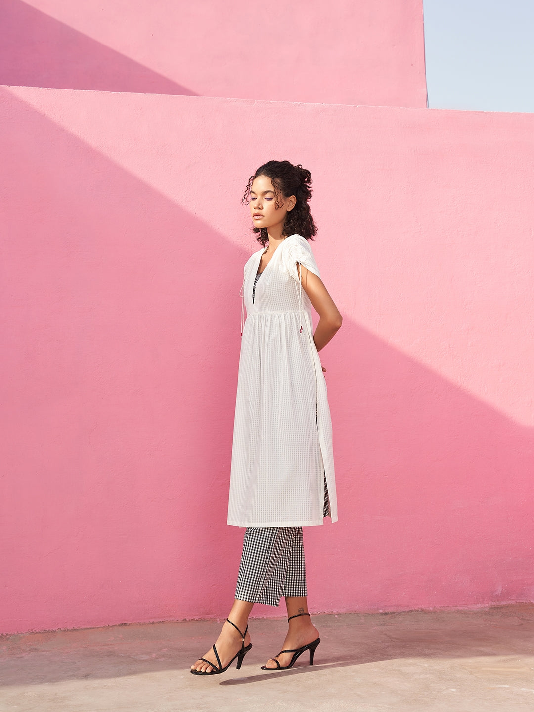 Self Check gathered Kurta with Strappy slip
