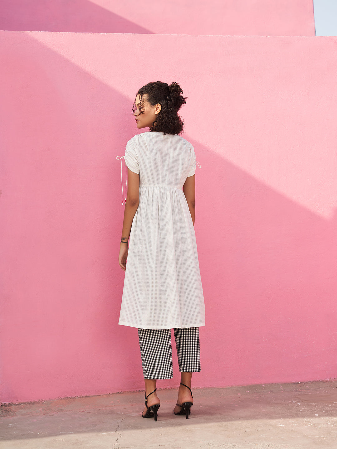 Self Check gathered Kurta with Strappy slip
