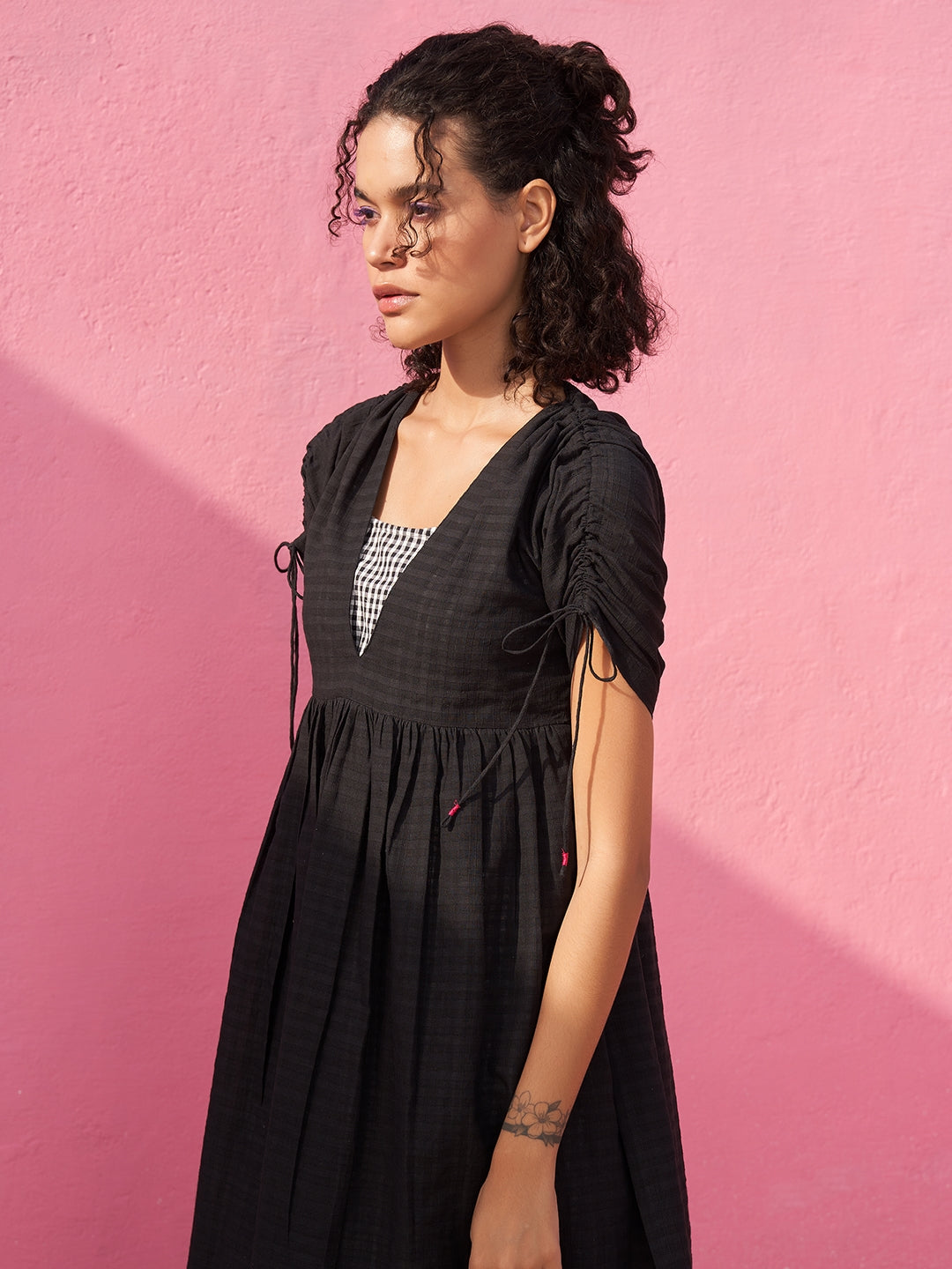 Self Check gathered Kurta with Strappy slip