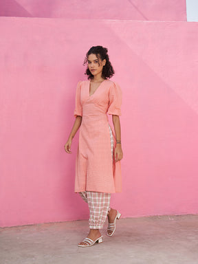 Self Check Kurta with Back Cut-out and tie-up