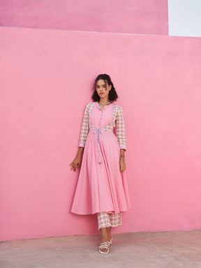 Self Check Anarkali Kurta with Front-tie-up