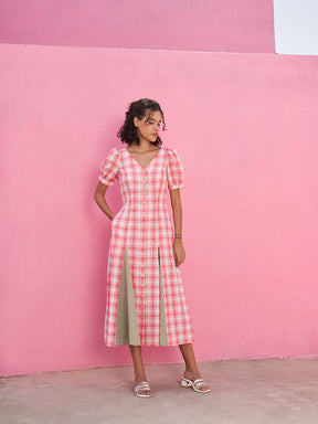 Godeted Dress with Puffed Sleeves