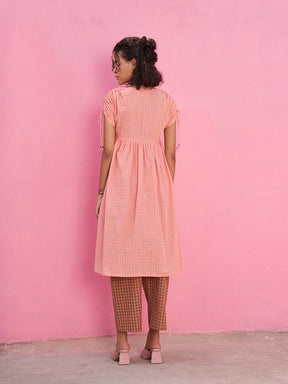 Self Check gathered Kurta with Strappy slip