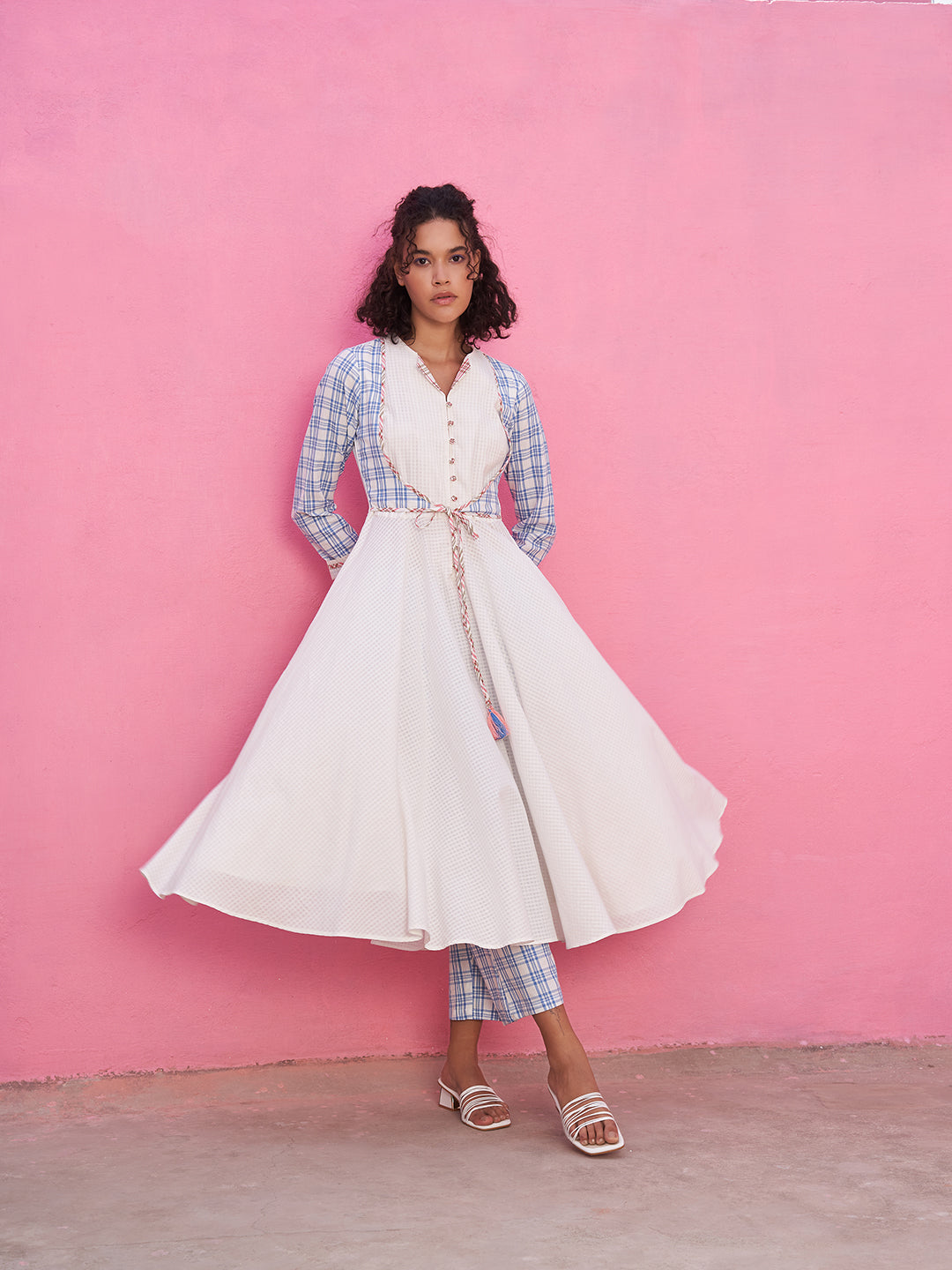 Self Check Anarkali Kurta with Front-tie-up