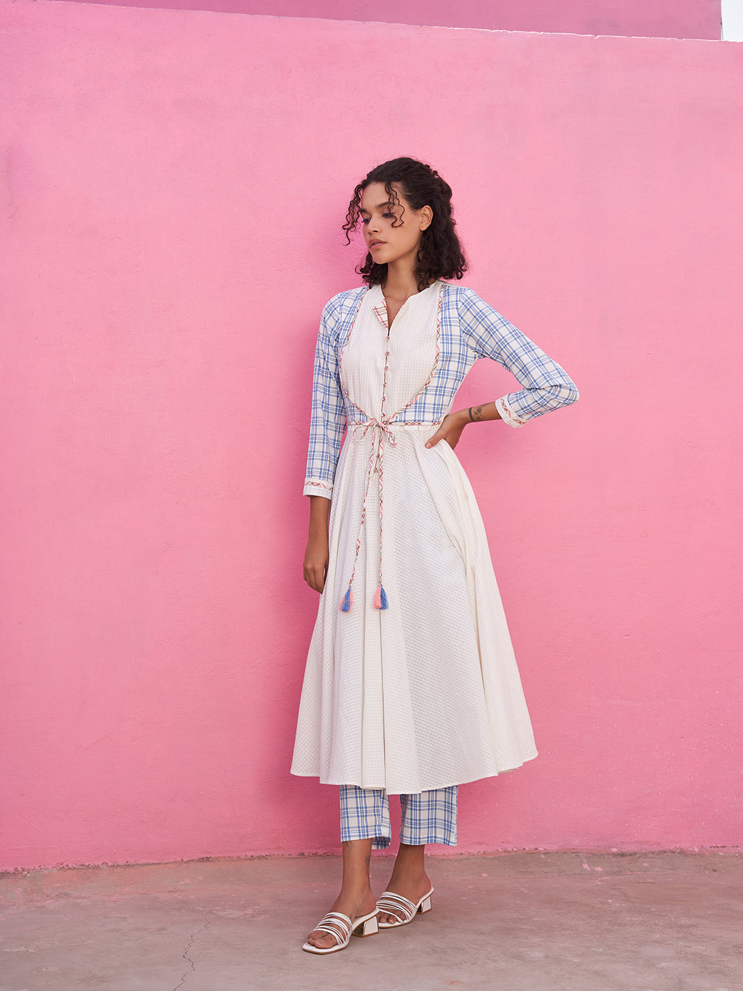 Self Check Anarkali Kurta with Front-tie-up