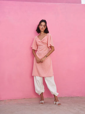 Knotted Rayon Slub Kurta with Bell Sleeves