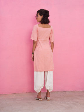 Knotted Rayon Slub Kurta with Bell Sleeves