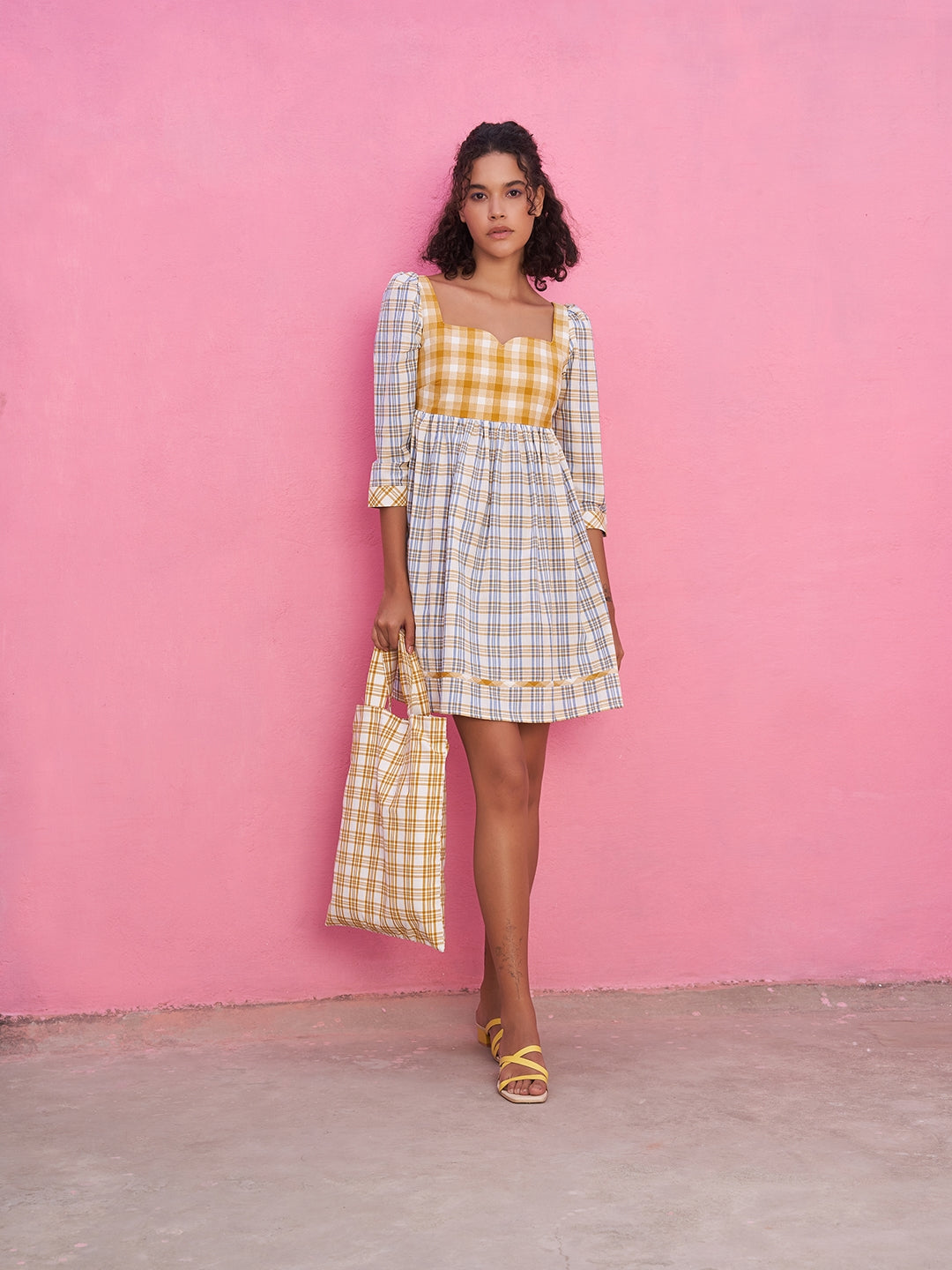 Flared Dress with Plaid Checks