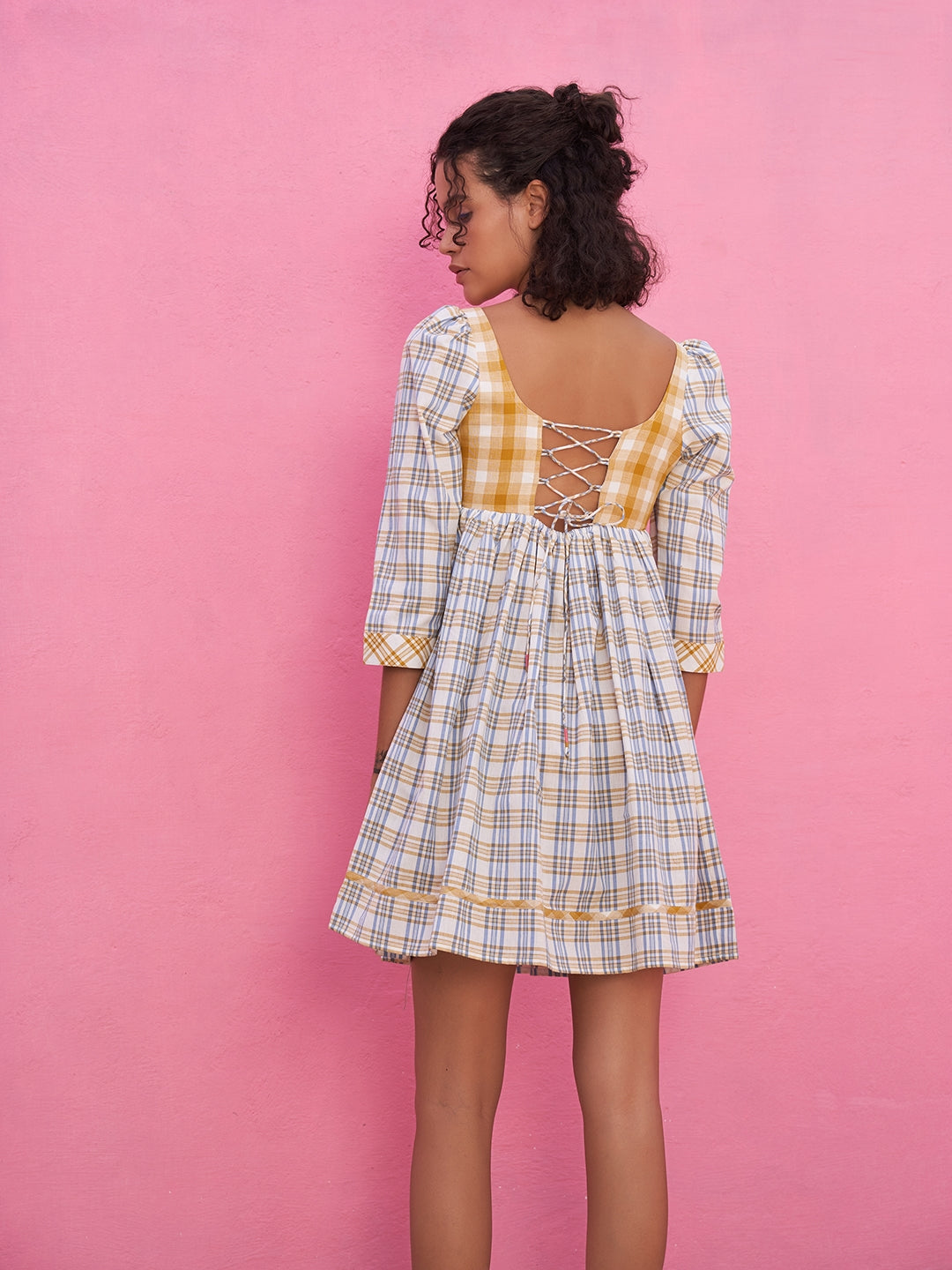 Flared Dress with Plaid Checks