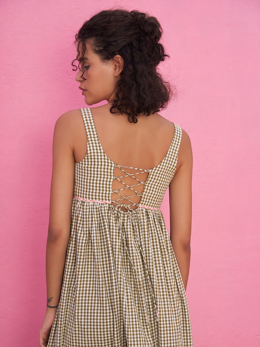 Tiered Gingham Checks Dress with Sweetheart neckline