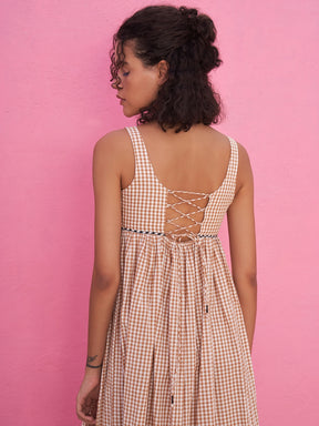 Tiered Gingham Checks Dress with Sweetheart neckline