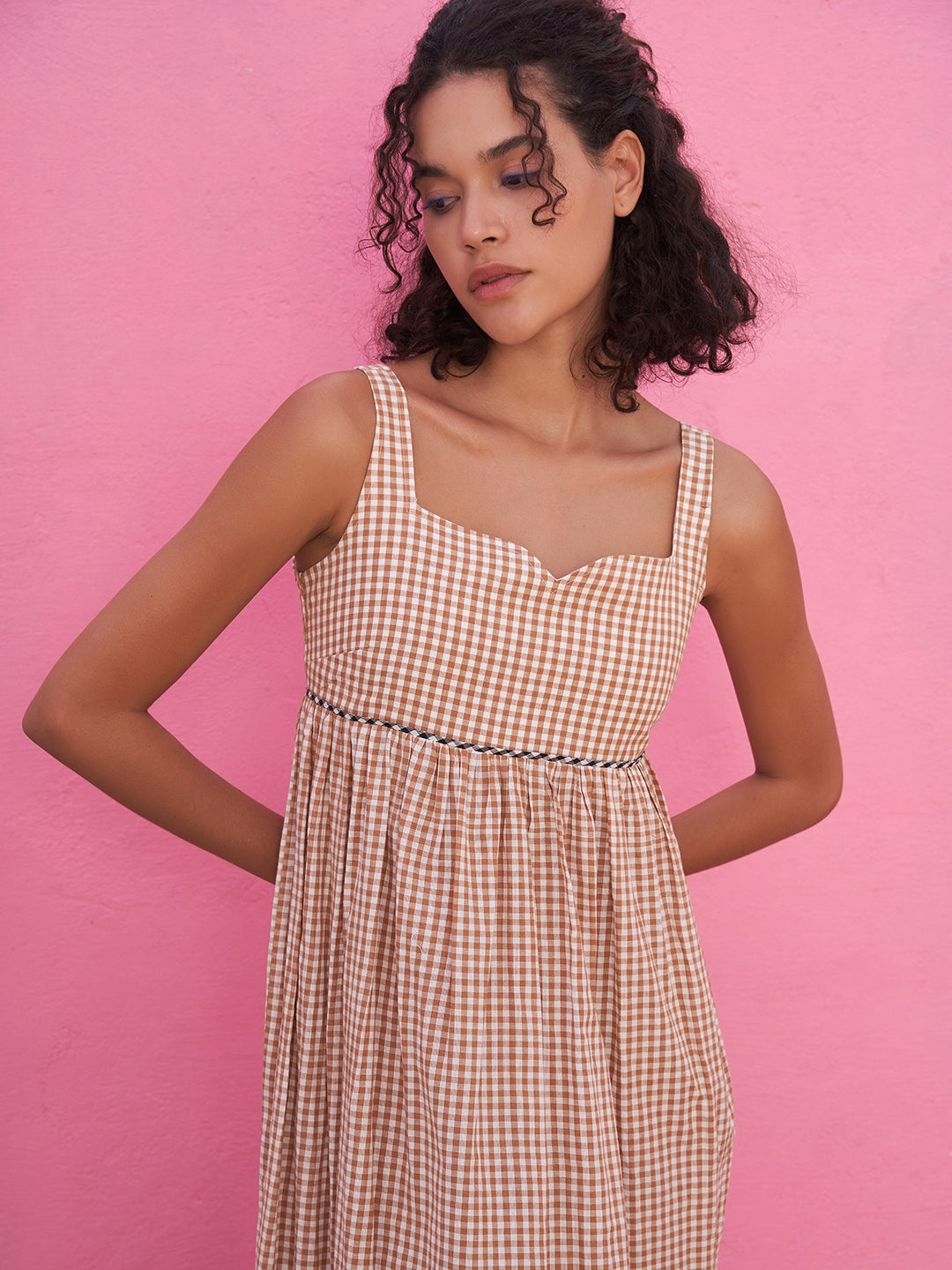 Tiered Gingham Checks Dress with Sweetheart neckline