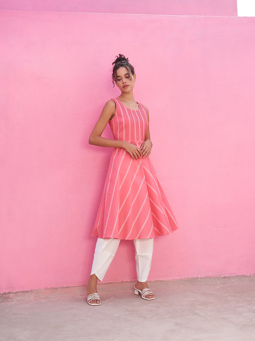 Stripped Pin-tucked Anarkali Kurta