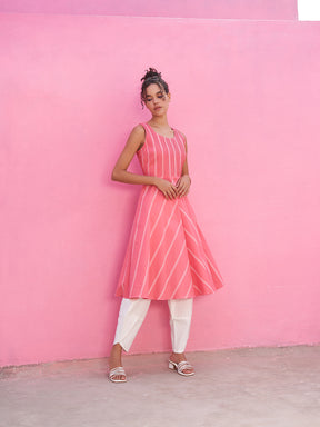 Stripped Pin-tucked Anarkali Kurta