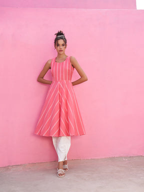 Stripped Pin-tucked Anarkali Kurta