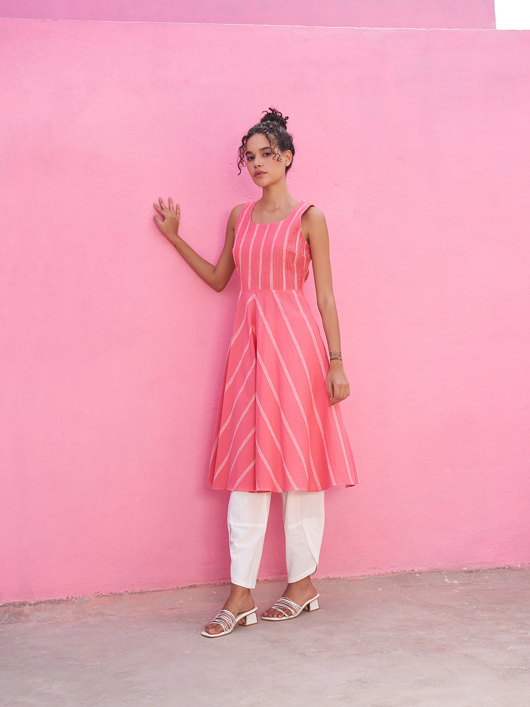Stripped Pin-tucked Anarkali Kurta