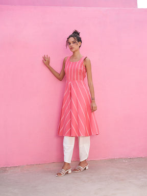 Stripped Pin-tucked Anarkali Kurta