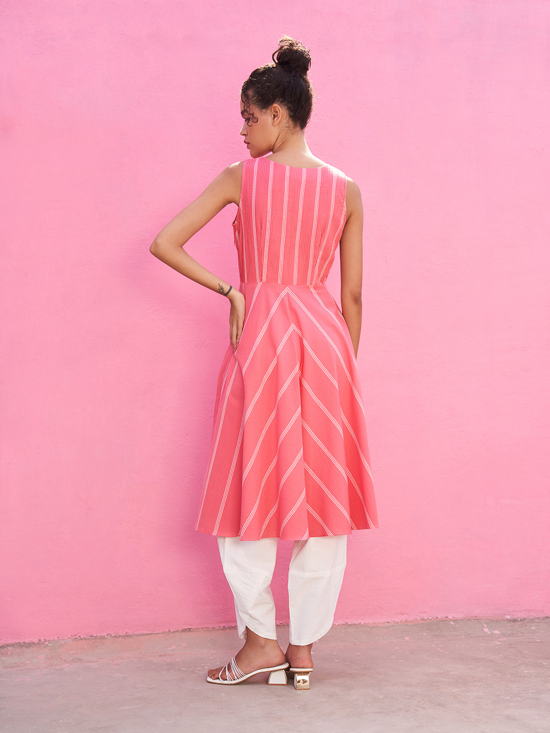 Stripped Pin-tucked Anarkali Kurta