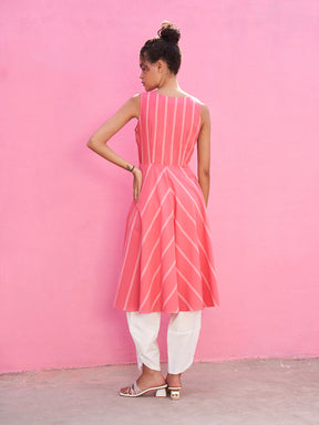 Stripped Pin-tucked Anarkali Kurta