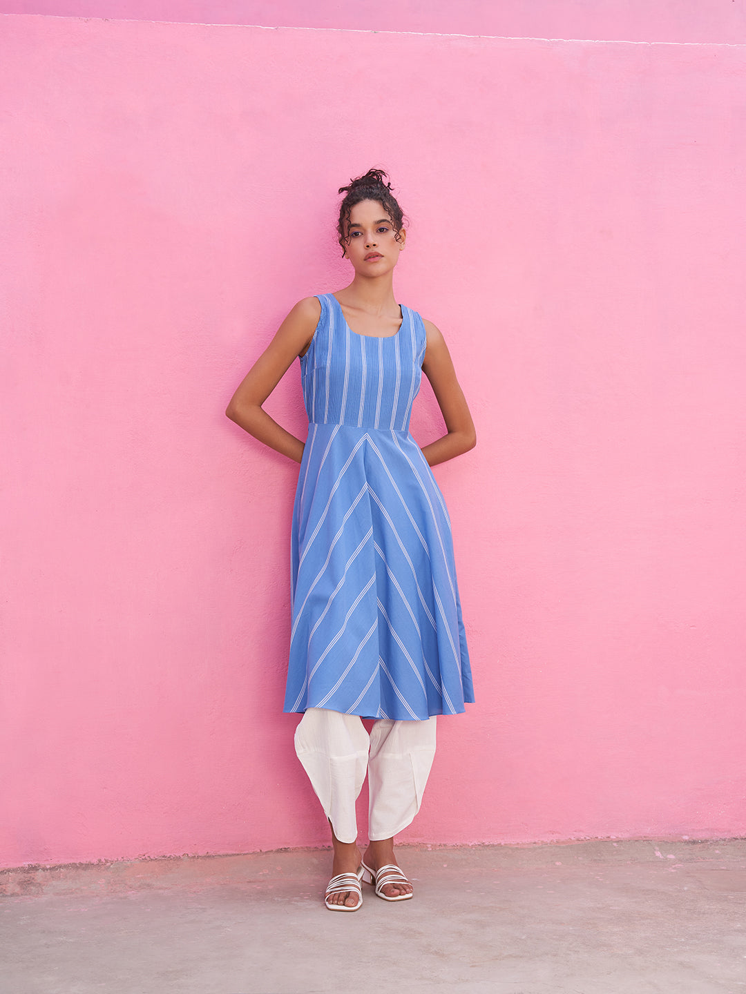 Stripped Pin-tucked Anarkali Kurta