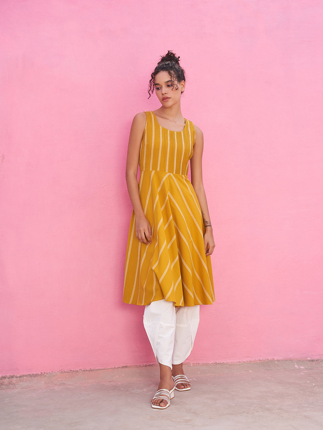 Stripped Pin-tucked Anarkali Kurta