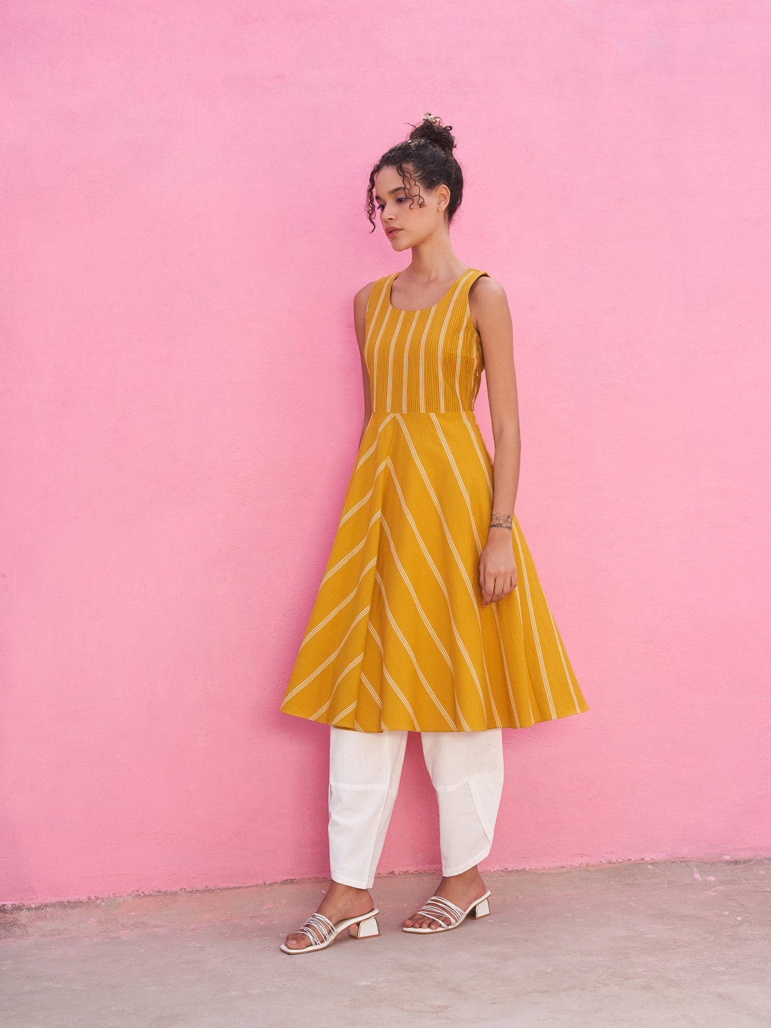 Stripped Pin-tucked Anarkali Kurta