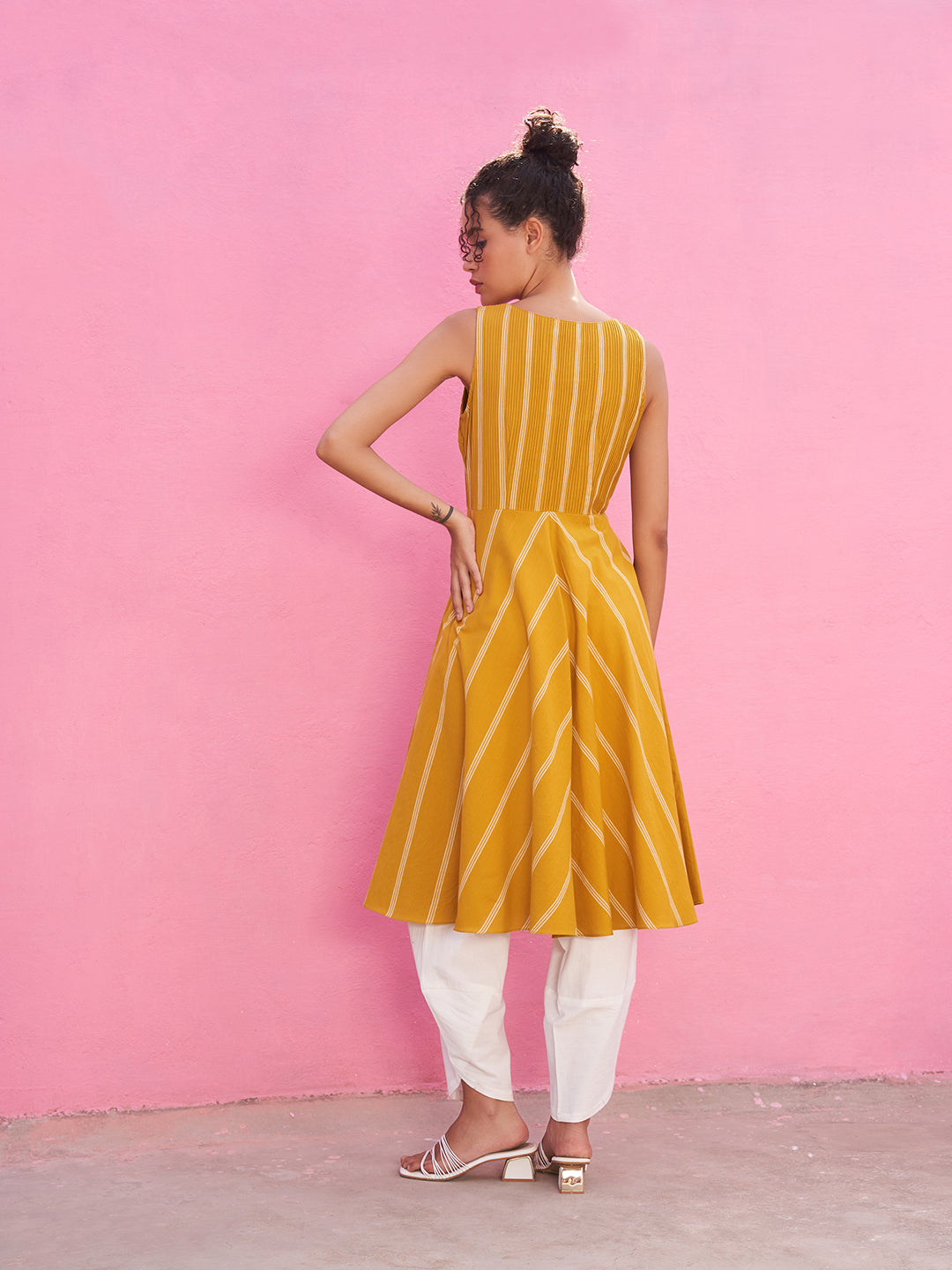 Stripped Pin-tucked Anarkali Kurta