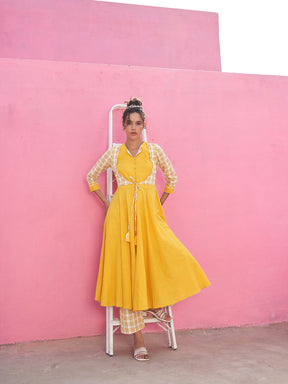 Self Check Anarkali Kurta with Front-tie-up