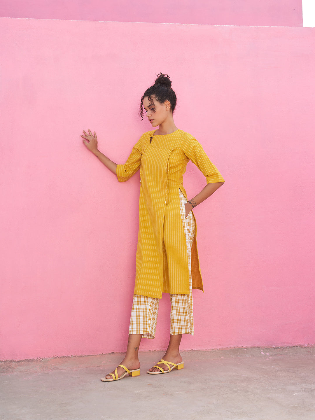 Kantha Stripe Kurta with Keyhole neckline