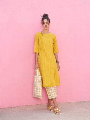 Kantha Stripe Kurta with Keyhole neckline