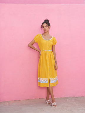 Front Button-up Self Check Dress