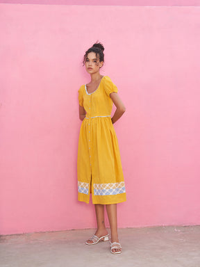 Front Button-up Self Check Dress