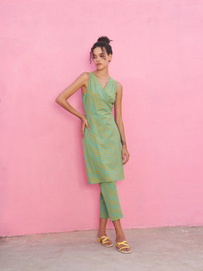 Multi-colored Checks Wrap around Kurta