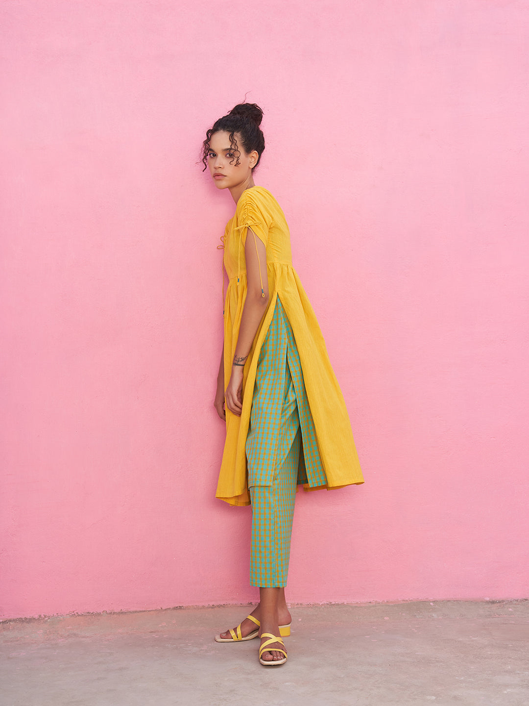 Self Check gathered Kurta with Strappy slip