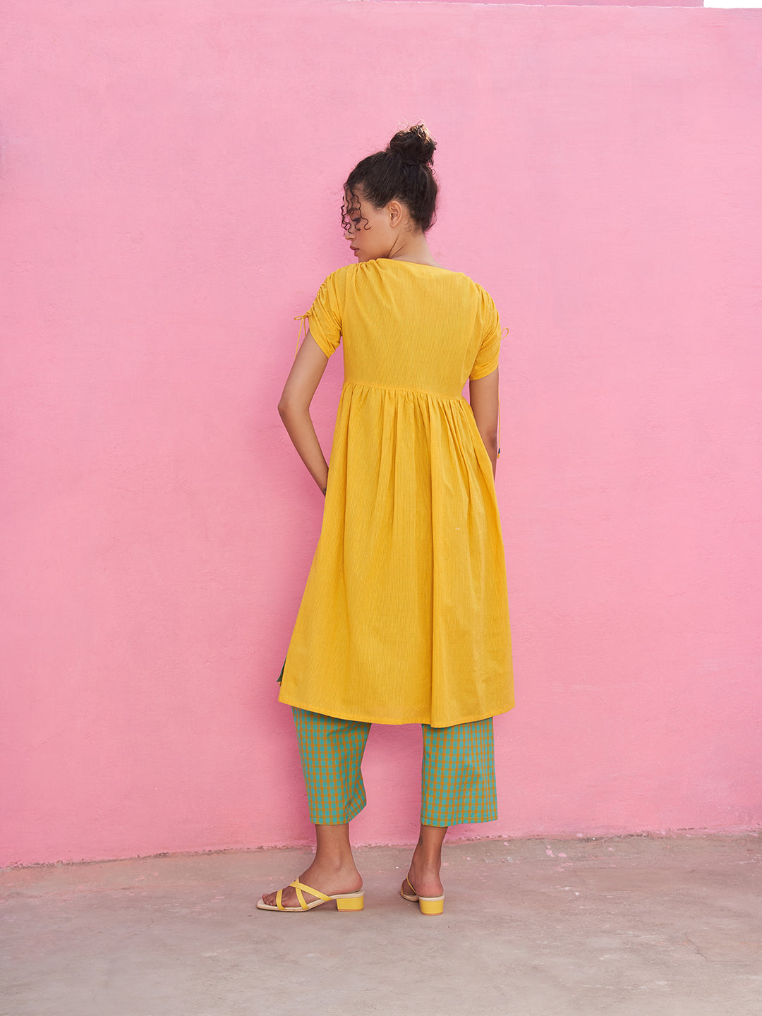 Self Check gathered Kurta with Strappy slip