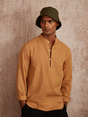 Extended mandarin collar shirt- Beige