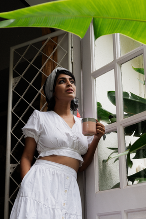 Overlapped puff sleeve cotton poplin crop top-Marshmallow White
