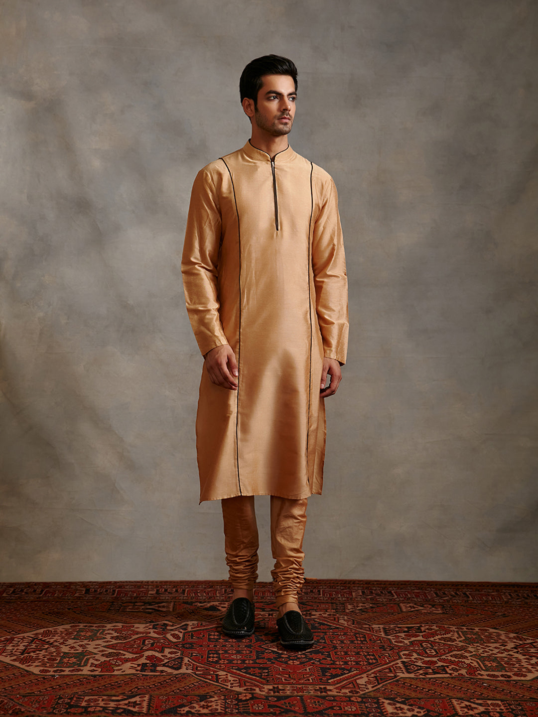 Banarasi straight kurta with contrasting detail- Sand beige