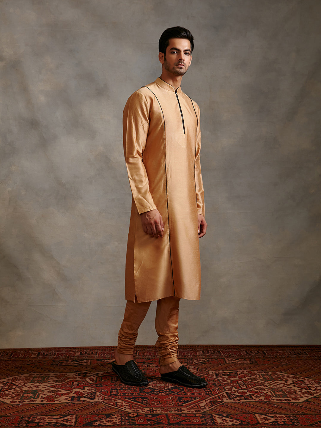 Banarasi straight kurta with contrasting detail- Sand beige