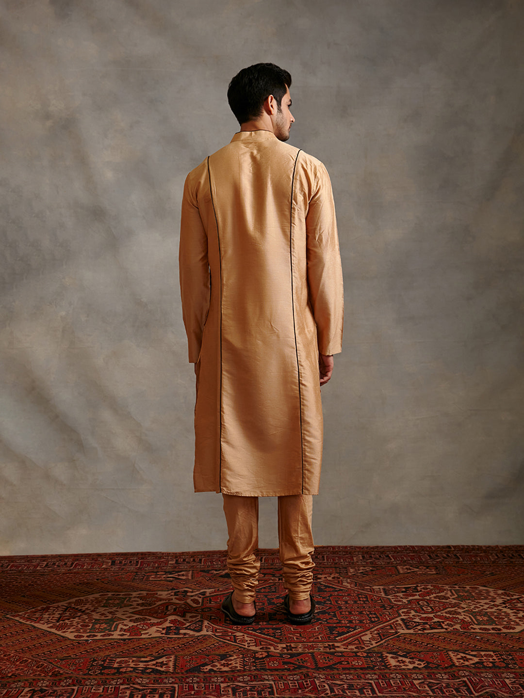 Banarasi straight kurta with contrasting detail- Sand beige