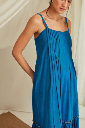 Strappy space tuck tiered maxi dress-Cobalt Blue