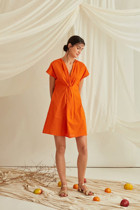 Front knot mini dress-Tangerine