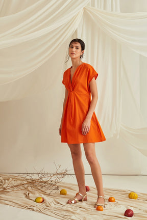 Front knot mini dress-Tangerine