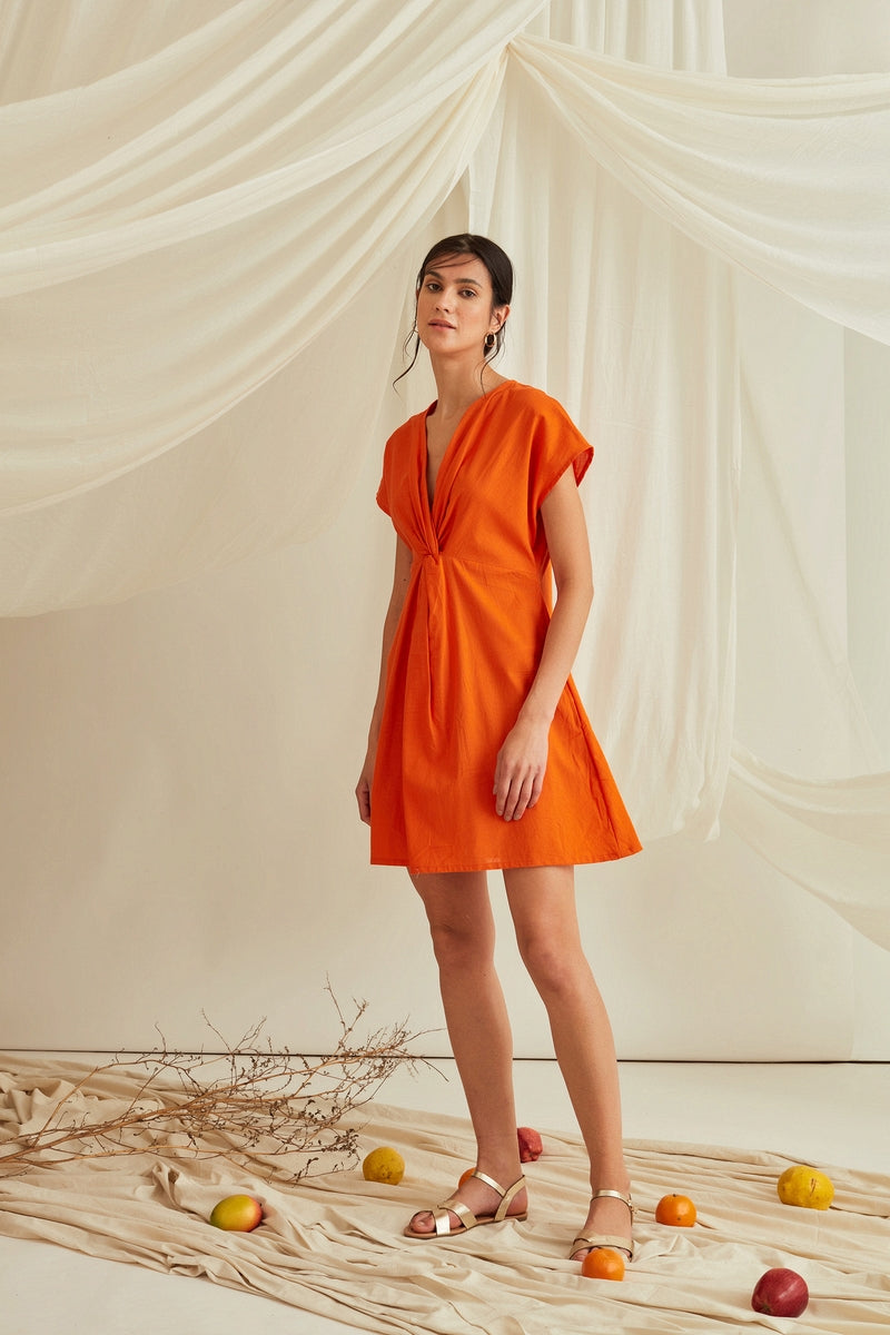 Front knot mini dress-Tangerine