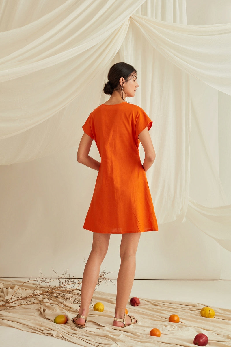 Front knot mini dress-Tangerine